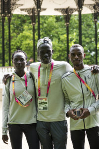Members of the Refugee Athletes Team pose for a photo after a training session in London ahead of the World Athletics Championships, which begin today. ; Five refugee athletes have travelled to London from Kenya to compete in this year’s World Athletics Championships, the first time in the competition’s history that refugees have taken part. Ahmed Bashir Farah, Anjelina Nadai Lohalith, Dominic Lokinyomo Lobalu, Rose Nathike Lokonyen and Kadar Omar Abdullahi will be participating as members of the Refugee Athletes Team.